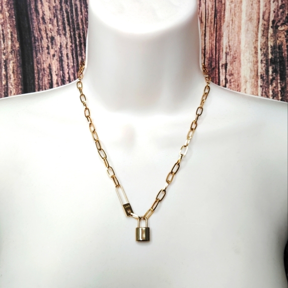 Gold Chain Necklace with Padlock Pendant - Picture 1 of 4